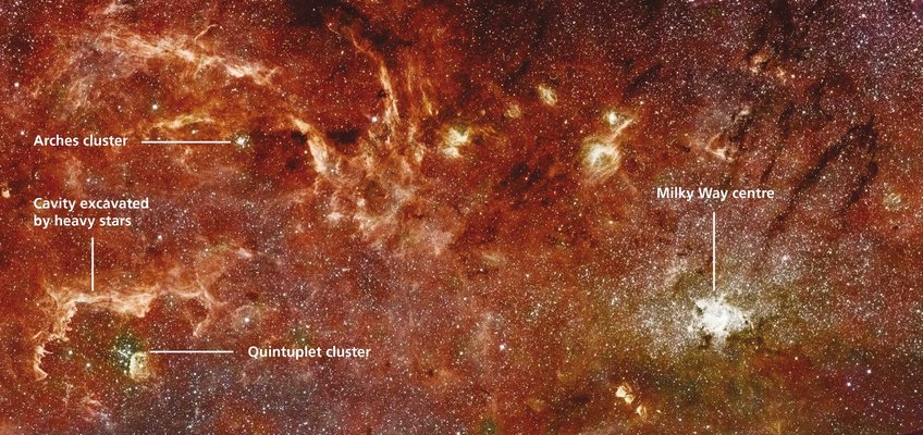 Abb. 1: HST/Spitzer composite: NASA, ESA, D.Q.Wang (UMass), JPL, S. Stolovy (Spitzer Science Center) Abb. 1: HST/Spitzer composite: NASA, ESA, D.Q.Wang (UMass), JPL, S. Stolovy (Spitzer Science Center)