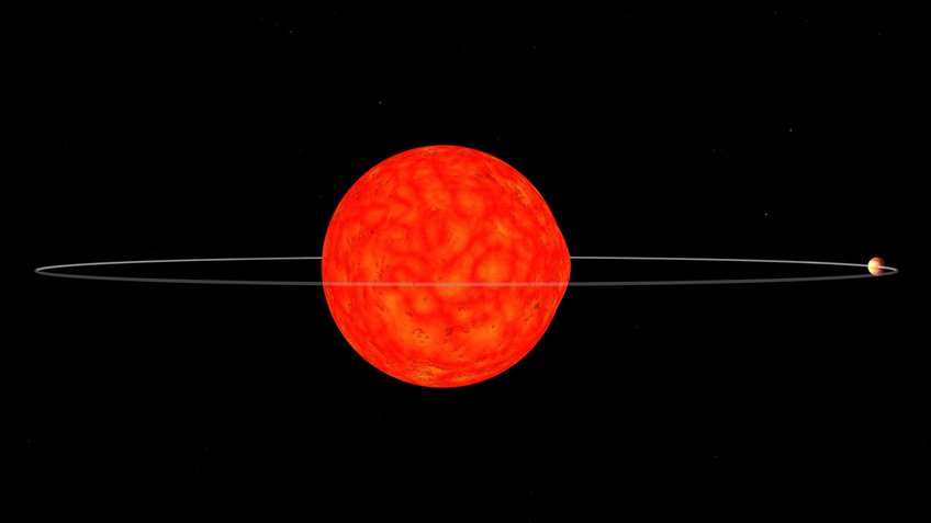 Abbildung 1: Künstlerische Darstellung des Planeten Kepler-91b, der in (astronomisch gesehen) kurzer Zeit von seinem Stern verschlungen werden wird. Abbildung 1: Künstlerische Darstellung des Planeten Kepler-91b, der in (astronomisch gesehen) kurzer Zeit von seinem Stern verschlungen werden wird.