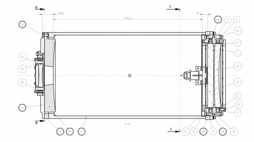 Construction drawing of LUCI’s high-resolution near-infrared camera. Construction drawing of LUCI’s high-resolution near-infrared camera.