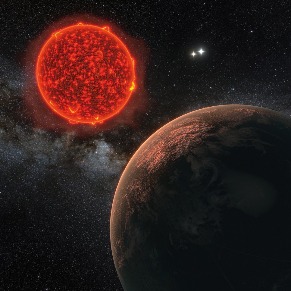 Künstlerische Darstellung des neu entdeckten Planeten um Proxima Centauri, den der Erde nächsten Stern.
