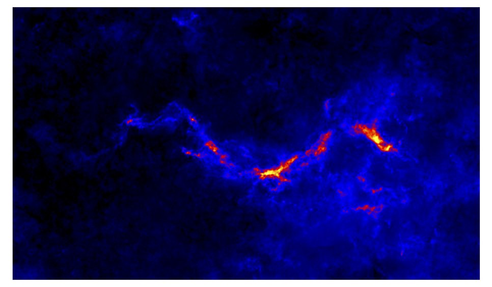 “Column density map of the giant filamentary cloud, “The Snake”. Kainulainen’s group will derive similar maps for thousands of molecular clouds in the Milky Way to study how the clouds fragment and form new stars.