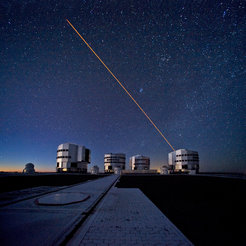 The four 8-m telescopes and four auxiliary telescopes at ESO's Paranal observatory in Chile. In planning for the future, astronomers will need to take into account the adverse effects of the climate crisis on their observations.