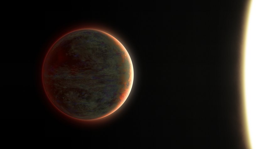 Artist's impression of the exoplanet WASP-121 b. It belongs to the class of hot Jupiters. Due to its proximity to the central star, the planet's rotation is tidally locked to its orbit around it. As a result, one of WASP-121 b's hemispheres always faces the star, heating it to temperatures of up to 3000 degrees Celsius.The night side is always oriented towards cold space, which is why it is 1500 degrees Celsius cooler there. Artistic impression of the exoplanet WASP-121 b