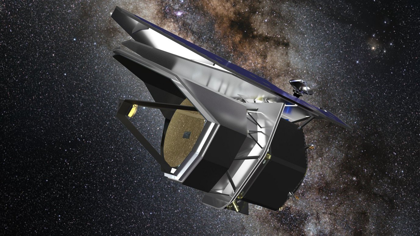 An artist’s concept of the PRIMA space telescope. PRIMA is being developed as a NASA space telescope with an actively cooled 1.8-metre primary mirror made of aluminium and two scientific instruments.